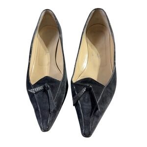 Toscana Suede Pumps Vintage 37 Black Pointed Toe Kitten Heel Tie Italy READ